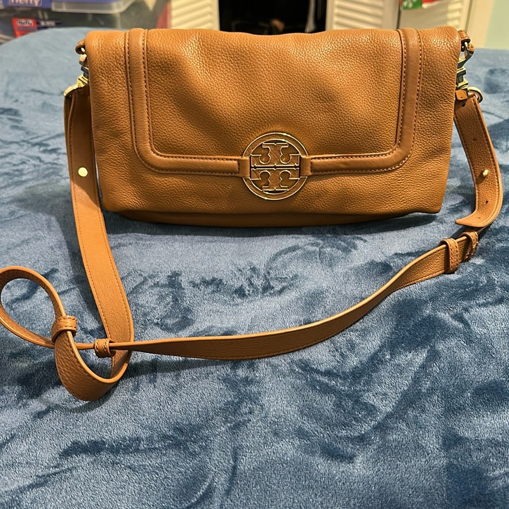 Tory Burch Tan Crossbody Bag with Signature Medallion